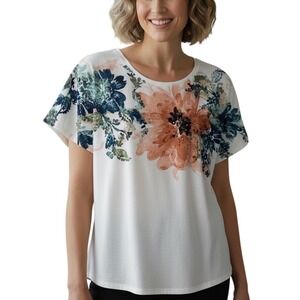 Chicos size 1 medium large new  with tags White Floral Short Sleeve Top
